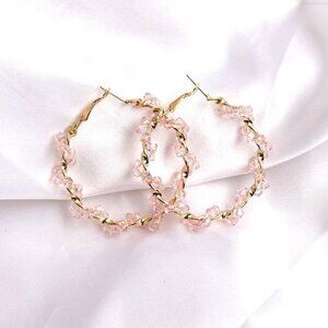 Anastasia Sweet Gold Twist Beaded Hoop Earrings Soft Pink Gift Packaged